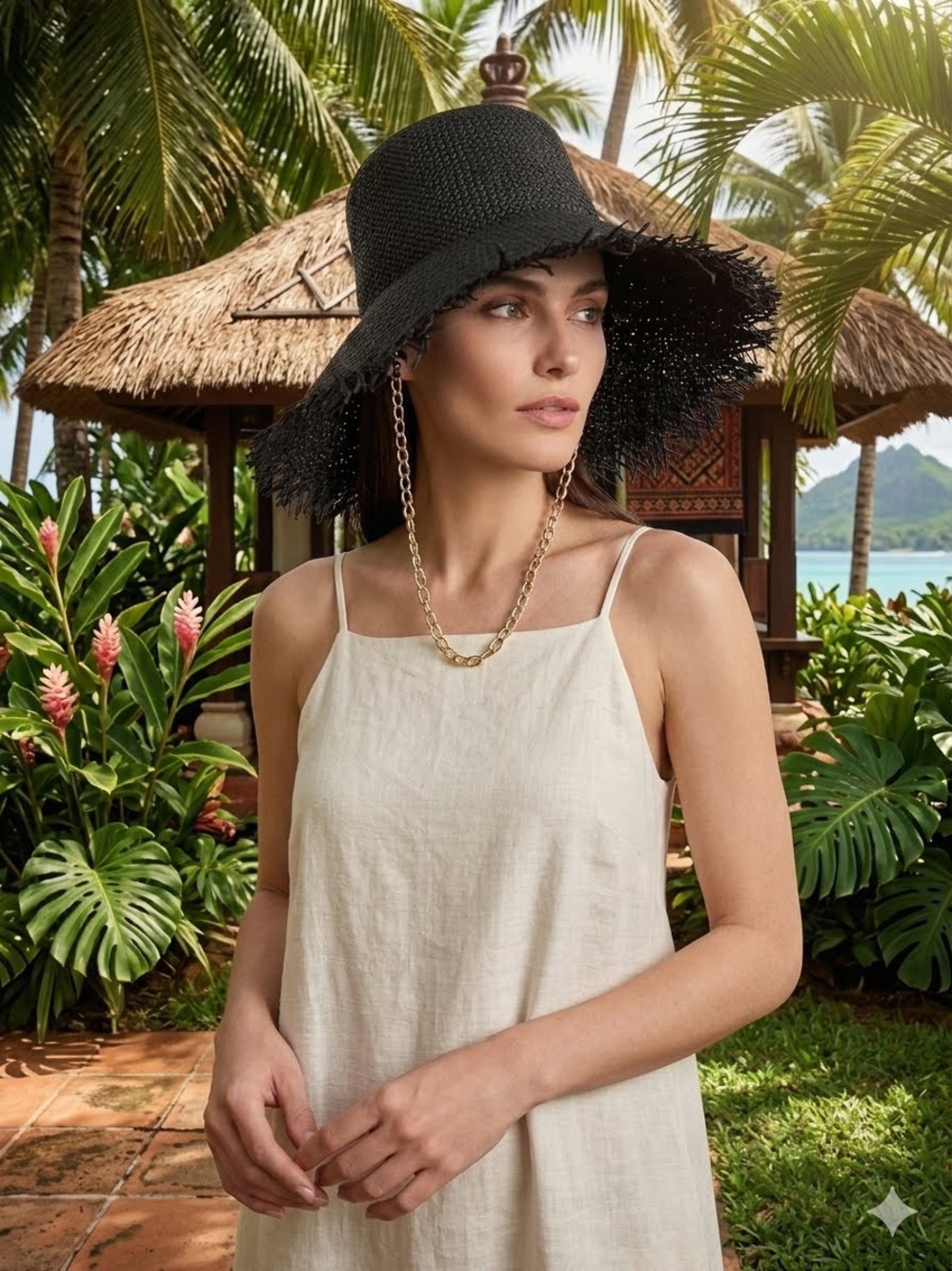 Badgley mischka  Black Straw Sun Hat
